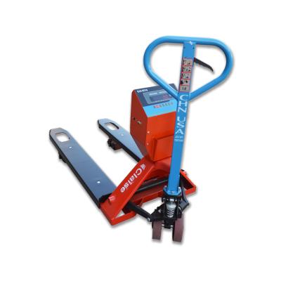 China PU Wheel 3000kg Pallet Jack Scales Electronic Hand Hydraulic Cargo Weighing for sale