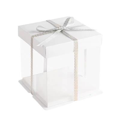 Cina Factory Custom Eco Friendly Food Folders Box for 6 8 10 12 Inch Transparent Cake Box with Ribbon in vendita
