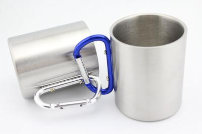China Stainless Steel Portable Travel Water Tea Coffee Mug with D-Ring Carabiner Hook as Handle for Outdoor Sports Camping for sale