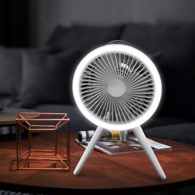 China Cordless Mini Tripod Fan Outdoor Portable Camping Fan With Light for sale