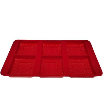 China Rood fluwelen plastic blister tray zes compartimenten blister pack tray voor snacks Te koop