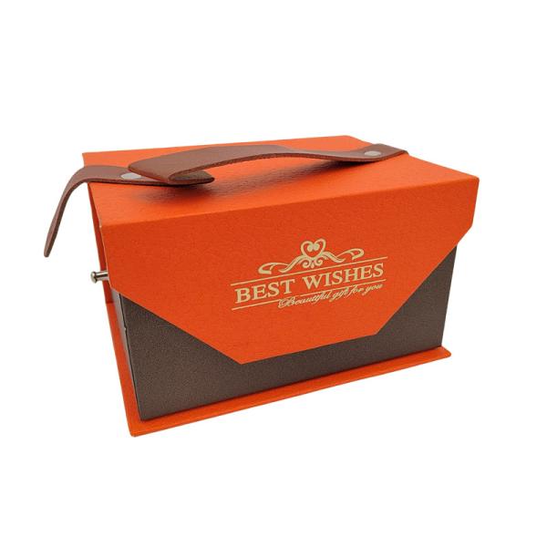 Quality Packaging Luxury Gift Box Velvet Custom Logo With Leather Handle for sale