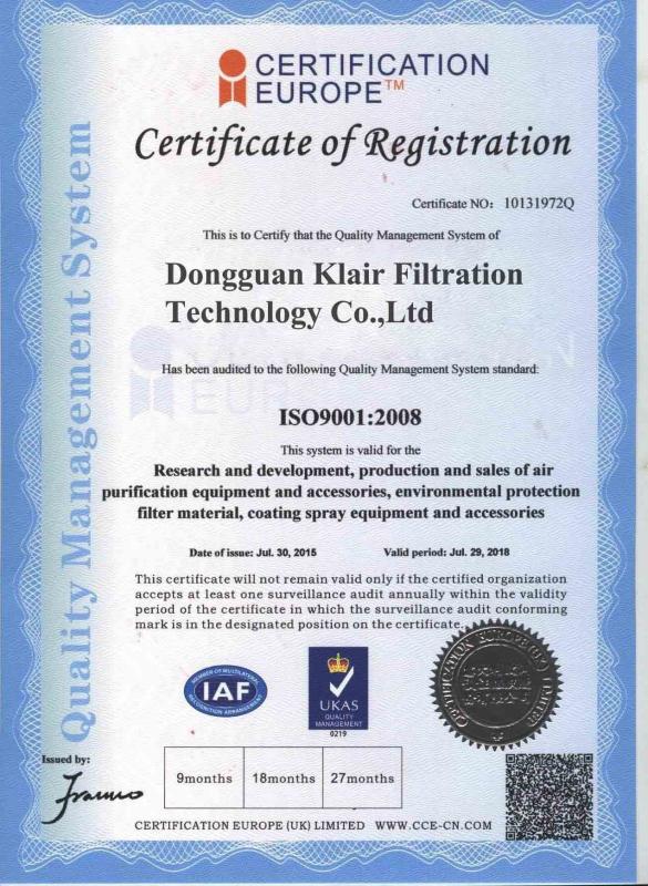 ISO 9001:2008 - Dongguan Klair Filtration Technology Co., Limited