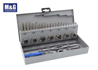 China DIN 352 and DIN 223 HSS 32 Pcs Taps and Dies set including M3-M12 taps and Dies with wrench and Thread Gauge and Driver for sale