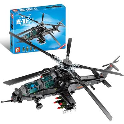 China Z-10 Attack Helicopter Model Building Blocks Toys Armed Aircraft Gunship Bricks for sale