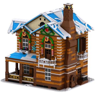 중국 겨울 테마 크리스마스 집 빌딩 블록 장난감 세트 뮤지컬 크리스마스 벽돌 집 판매용
