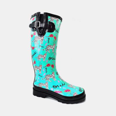 China BSCI Cheetah Slip Resistant Waterproof Rubber Rain Boots For Womens for sale