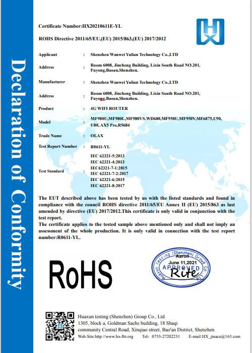 RoHS - Shenzhen Olax Technology CO.,Ltd