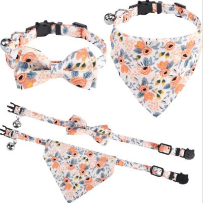 China Custom Adjustable Floral Pet Kitten Collar With Bowtie And Bandanas Metal Buckle for sale