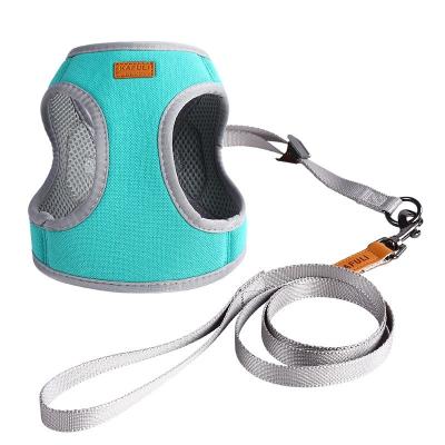 China Amazon New Explosion-Proof Flush Teal Dog Harness Dog Pet Traction Rope Solid Color Reflective Vest Cat Chest Strap for sale