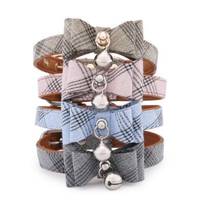 China Polyester Fiber Pet Bowknot Dog Collar Oblique Stripe Cat Bell Collar for sale