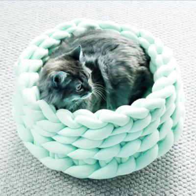China Coarse Wool Hand Woven Pet Cat Nest Machine Washable DIY Arm Rough Cloth Puppy Bed for sale