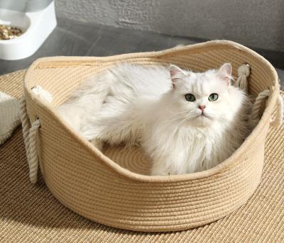 China Anti Anxiety Indoor Rattan Cat Bed Round Soft Litter Mat Cushion For Pets Sharpen Claws for sale