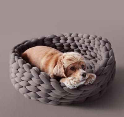 China Lucky Monet Cotton Knitted Cat Bed Basket Warm Soft Woven Cat Nest Cozy Cuddler for sale