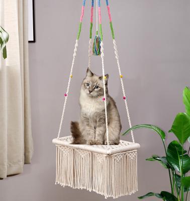 China Swinging Cat Hammock Hand Woven Cotton Rope For Indoor Cats for sale