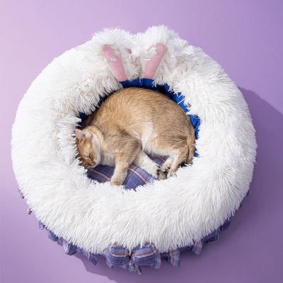 中国 犬チェック模様の猫のベッドの犬小屋猫のベッドのクッション犬のベッド ペット供給のためのPlush暖かい猫の巣の紫色のマットレス 販売のため