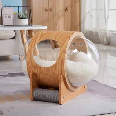 China Outdoor Semi Enclosed Space UFO Cat Bed Acrylic Glass Capsule Bedding for sale