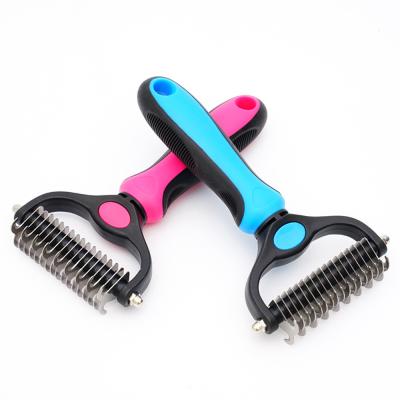 China Wholesale Pet Double Sided Knotting Hair Brush Special Grooming Rake Comb For Dogs And Cats for sale
