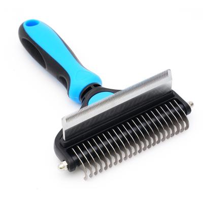 China Pet 2-In-1 Detangling Grooming Comb Cat Hair Cleaner Removal Dense Toothed Dog Rake Brush for sale