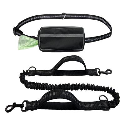 China Pet Sports Running Reflective Material Leash Dog Double Handle Leash With Waist Bag Set for sale