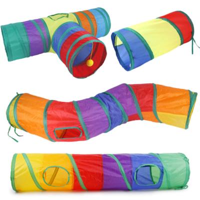 China Cat Toy Tunnel 2 Way Collapsible Interactive Peek Hole with Ball Crinkle Cat Tunnel Tube Best for Cat for sale