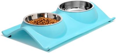 China Double Dog Cat Stainless Steel Pet Bowls No Spill Resin Station for sale