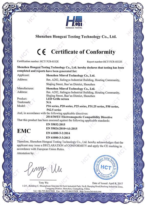 Screen CE certificate - Shenzhen Minvol Technology Co., Ltd.
