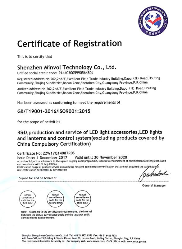 GB/T19001-2016/ISO9001:2015 - Shenzhen Minvol Technology Co., Ltd.