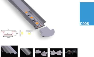 China C008 LED Strips Aluminum Profile Anodized  6063 T5 Aluminum Alloy1M 2M 3M length CE clear milky cover for sale