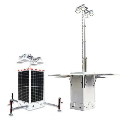 China Cuboid Mobile Cctv Unit Solar Light Tower With 4*50W LED 4*300W Solar Panels for sale