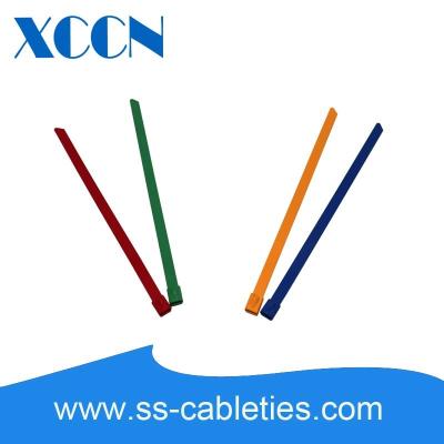 China Fully Colorized Plastic Coated Stainless Steel Cable Ties 19x0.4x600mm for sale