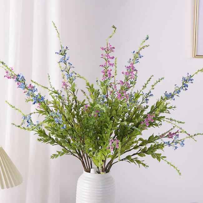 Artificial Salvia Grass Small Wild Flower Silk Sage With Flowers for Bridal Bouquet Filler Wedding Indoor Decoration Plants