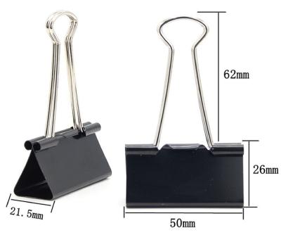 China Business Source Fold Black Binder Clips 50mm Large Size 12 Pcs In A Box for sale