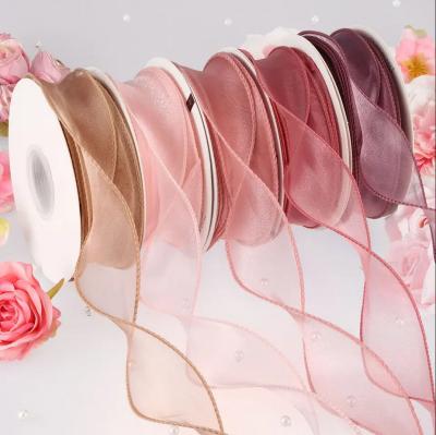 China 10yard Roll Silk Organza Lace Flower Fishtail Ribbon 40mm Width For Gift for sale