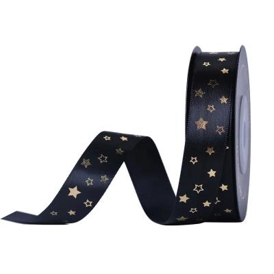 China FAMOUS Black Gilding Custom Silk Ribbon Printed For Logo Gifts Tapes Webbing Wholesale en venta