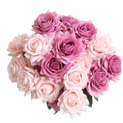 China Single Stem Artificial Rose Flowers Valentines Blossom Silk Bridal Wedding Rose Bouquet for sale