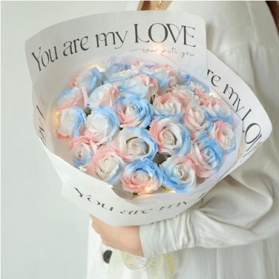China Valentine's Day gift crushed ice blue rose soap flower bouquet for girlfriend bestie eternal life flower birthday for sale