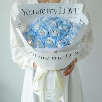 China Valentine's Day gift crushed ice blue rose soap flower bouquet for girlfriend bestie eternal life flower birthday for sale