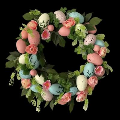 중국 센마시네 달걀 앞문 에 걸린 부활절 꽃무늬 봄 장식 혼합 된 다채로운 플라스틱 달걀 인위 잎 꽃 꽃무늬 판매용