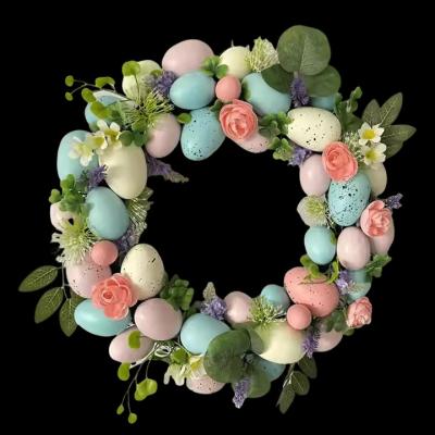 중국 센마시네 달걀 앞문 에 걸린 부활절 꽃무늬 봄 장식 혼합 된 다채로운 플라스틱 달걀 인위 잎 꽃 꽃무늬 판매용