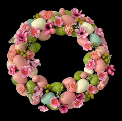 중국 센마시네 달걀 앞문 에 걸린 부활절 꽃무늬 봄 장식 혼합 된 다채로운 플라스틱 달걀 인위 잎 꽃 꽃무늬 판매용