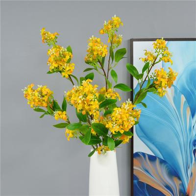 China Thousand Miles Fragrance Single Branch Golden Osmanthus Simulated Flower High Quality Lilac Flower Living Room Desktop Silk Flower Arrangement Decoration for sale