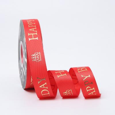 China Happy Birthday Ribbon Printed 1 Inch Red Satin Ribbon For Cake Packaging for sale