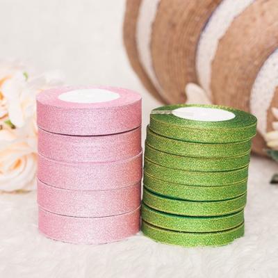 China Metallic Gift Packing Ribbon Polyester Glitter 6mm Double Sided Ribbon For Gift packing for sale