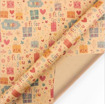 China Multifunctional Brown Kraft Christmas Xmas Gift Wrap Paper Roll 50X70CM for sale