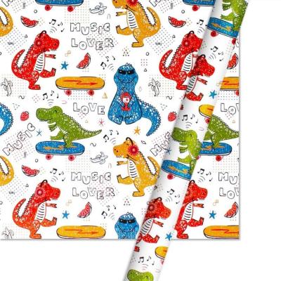 China White Dinosaur Patterned 50CMX70CM Gift Wrap Paper Roll For Toys Package for sale