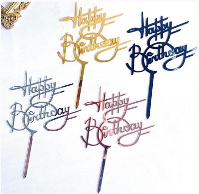 China Creative Acrylic Vertical Happy Birthday Cake Topper Happy Birthday Cupcake Toppers for sale