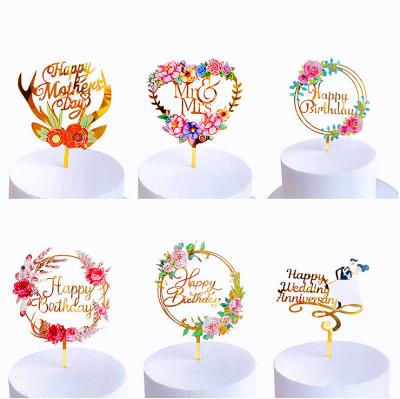 China Garland Happy Birthday Acrylic Cake Topper Decorations W12.5cm for sale