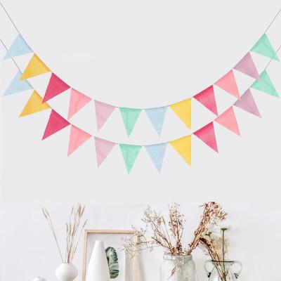China Linen Vintage Party Decoration Items Happy Birthday Pennant Banner 12.5cmx17cm for sale