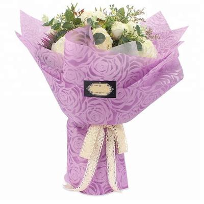 China Waterproof Embossed Polyester Florist Wrapping Paper Roll Big Rose Pattern 60cm for sale